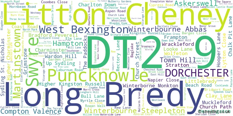A word cloud for the DT2 9 postcode